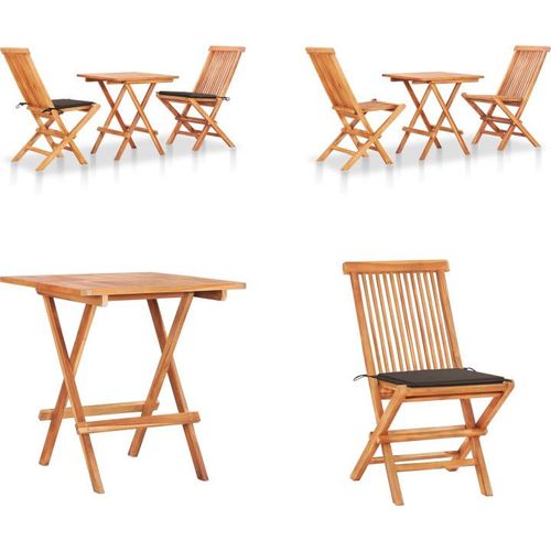 vidaXL 3 tlg. Bistroset mit Taupe Kissen Massivholz Teak - Bistroset - Bistrosets - Holz-Bistroset - Holz-Bistrosets