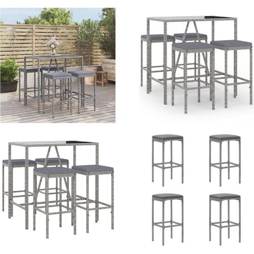 vidaXL 5 tlg. Gartenbar Set mit Kissen Grau Poly Rattan - Gartenbar Set - Gartenbar Sets - Garten Bar Set - Gartenbar