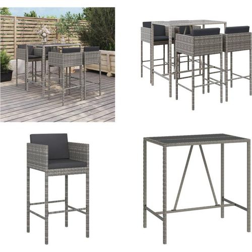vidaXL 5 tlg. Gartenbar Set mit Kissen Grau Poly Rattan - Gartenbar Set - Gartenbar Sets - Garten Bar Set - Gartenbar