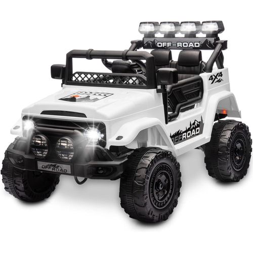 Kinder Elektroauto 12V, Elektroauto für Kinder mit 2,4G Fernbedienung, LED, Bluetooth, Musik, 3-5 km/h, Kinderauto Elektrisch für ab 3 Jahren, Weiß