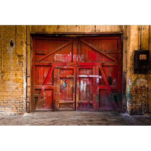 Fototapete PAPERMOON "Vintage rotes Holztor", bunt, B:3m L:2,23m, Vlies, Tapeten