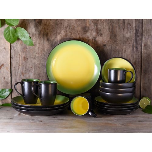 Kombiservice CREATABLE "Geschirr-Set HOT", grün, 16 Stk., Steinzeug, Geschirr-Sets, Kombiservice, Service, interessanter Farbverlauf, 16 Teile, für 4 Personen