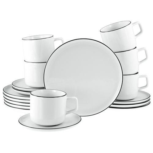 Kaffeeservice CREATABLE "Chef Collection Black Line, Kaffee-Service 18-tlg", weiß, 18 Stk., Porzellan, Geschirr-Sets, Kaffeeservice, Daily Use, Zeitlos