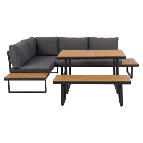 4-teiliges Garten-Loungeset - grau-holzfarben - mit Kissen