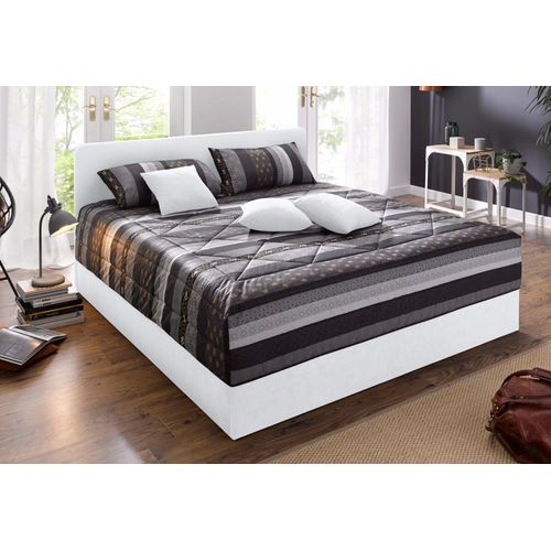 Polsterbett "Davos", weiß, B:185cm H:98cm L:210cm, Bezug Bett: Microfaser (100% Polyester);Bonnell-Federkernmatratze: 51% Polypropylen, 39% Polyester und 10% Baumwolle;Kaltschaummatratze: 100% Polyester, Bezug abnehm- und waschbar bis 60C, WESTFALIA SCHLAFKOMFORT, Betten, Polsterbett, inkl. Bettkasten bei Ausführung mit Matratze