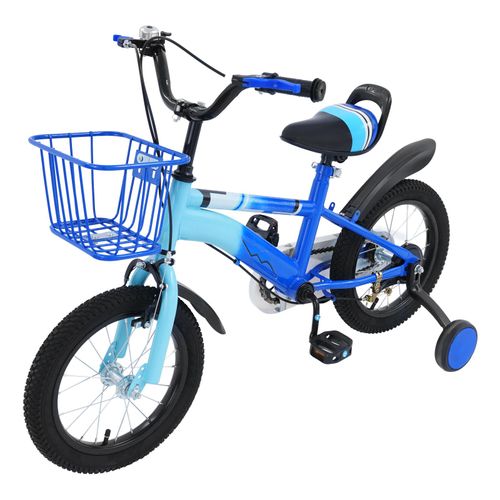 14 Zoll Kinderfahrrad mit Stützrädern Blau für 3,5-6 Jahre altKinder max 60kg