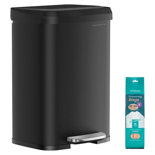 Mülleimer - Tretmülleimer - 50 l - Metall - Mit Deckel - Schwarz