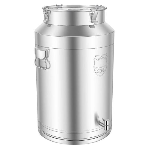Lebensmittelbehälter - Milchkanne mit Deckel und Hahn - 76 l - 304 Edelstahl - Luftdicht - Lebensmittelecht - 40×64 cm - Silber