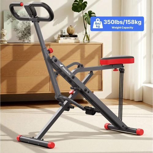 Fitnessgerät - R07 2‑in‑1 Kniebeuge & Rudertrainer - Klappbar - Gesäß‑ & Beintraining - LCD‑Display - Bis 159 kg - 110×49×125 cm - Rot