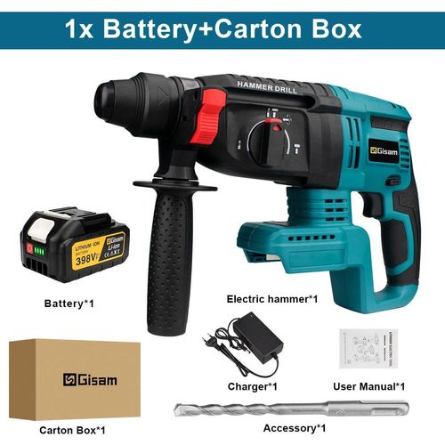 Akkubohrhammer - Bürstenlos 26 mm - 1680 W - 18V - 1 Akku - Kartonbox - Weiß