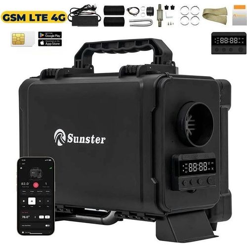 Diesel-Standheizung - LTE 4G/GSM mit LCD - 8 kW - 12 V DC & 110–240 V AC - Thermostat & Lüftungsmodus - 35 dB - Tank 6 L - Rot