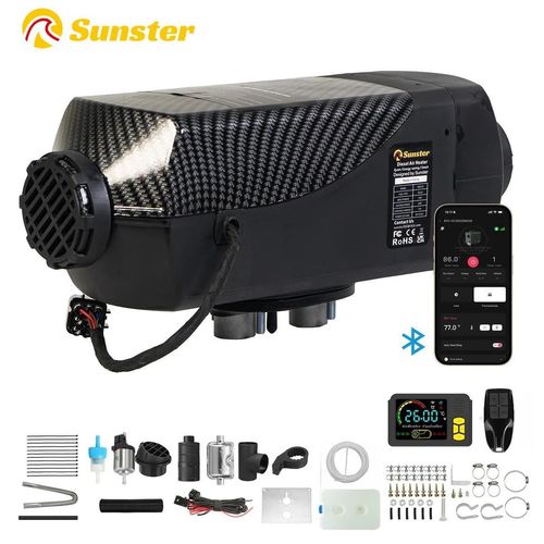 Diesel Luftstandheizung - Parkheizung 2 kW - Universal 12V/24V - Bluetooth App & LCD - Tank 10 l - Verbrauch 0,1–0,35 l/h - Bis 15 m² - Schwarz