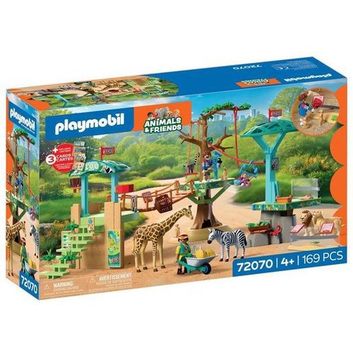 PLAYMOBIL Zoo Abenteuerpark mit Wildtieren, Hängebrücken, Beobachtungsplattformen, 3 Sammelkarten