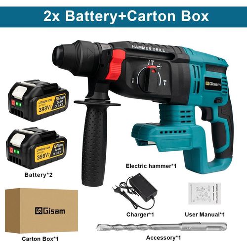 Bohrhammer - Bürstenloser 18V Akku-Bohrhammer - 26 mm Bohrdurchmesser - 3500 U/min - 2 Akkus - Kartonbox - Orange