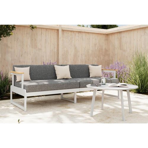 Ambia Garden Loungesofa , Weiss , Textil , Akazie , Hartholz , Füllung: Baumwollfüllung, Vlies, Komfortschaum,Baumwollfüllung, Vlies, Komfortschaum , 192x57x74 cm , UV-beständig , Gartenmöbel, Loungemöbel, Outdoor-Sofas
