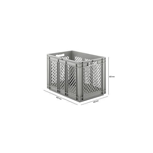 Euro Box Serie EF 6421, aus PP, Inhalt 83,8 L, durchbrochene Wände, grau, Durchfassgriff