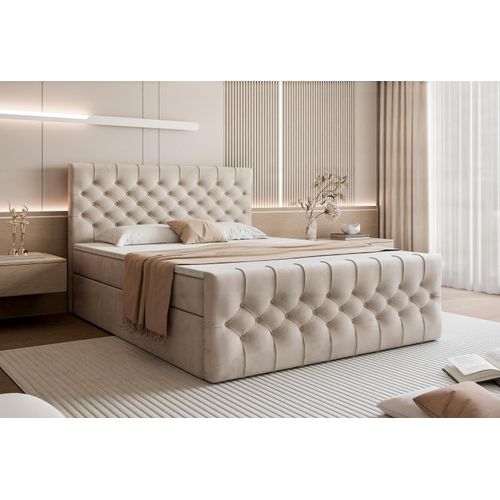 TAURIEL Boxspringbett 160x200 cm mit Stauraum – mit Matratze & Topper - Beige