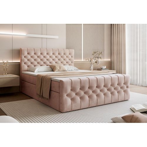 TAURIEL Boxspringbett 200x200 cm mit Stauraum – mit Matratze & Topper - Rosa