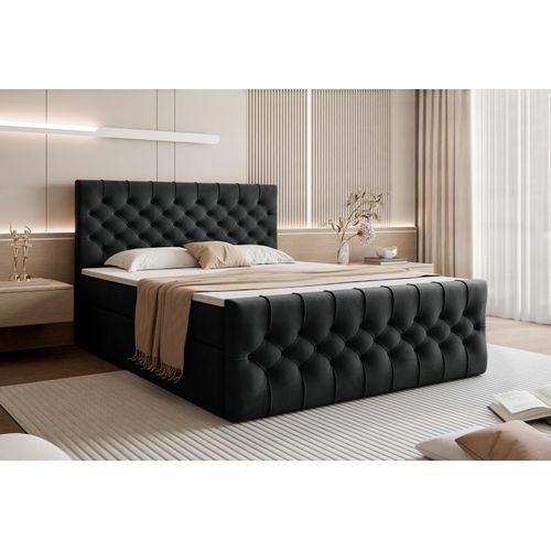 TAURIEL Boxspringbett 140x200 cm mit Stauraum – mit Matratze & Topper - Schwarz