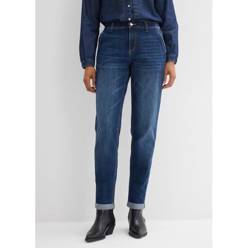 bonprix Boyfriend-Jeans Mid Waist Gummibund, blau, Gr.54, Boyfriend-Jeans, Mid Waist, Gummibund, 82% Baumwolle