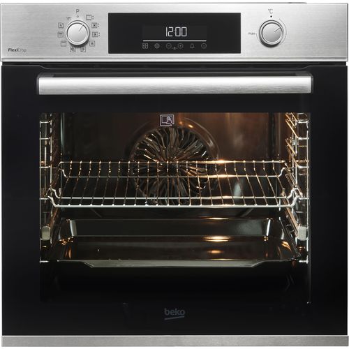BEKO Pyrolyse Backofen "BBIM12300XMPEF", Energieeffizienz: A+ (A+++-D), grau (silberfarben), B:59,4cm H:59,5cm T:56,7cm, Backöfen, FlexiCrisp – Knusprige Perfektion ohne Verschieben des Blechs