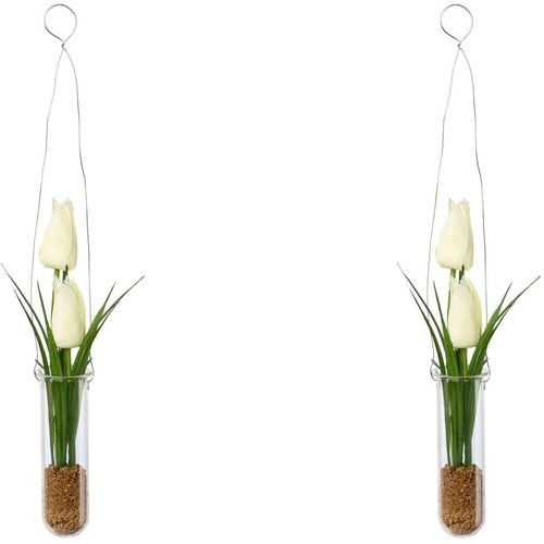 Kunstblume OTTO HOME "Tulpen in Hängevase", weiß, B:4cm H:35cm, Kunststoff, Kunstpflanzen
