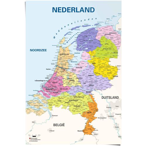 Poster REINDERS "Poster Schulkarte Niederlande Niederländisch - Niederländischer Text", bunt (farbe bild(er): mehrfarbig), B:61cm H:91,5cm, Papier, Bilder, Poster