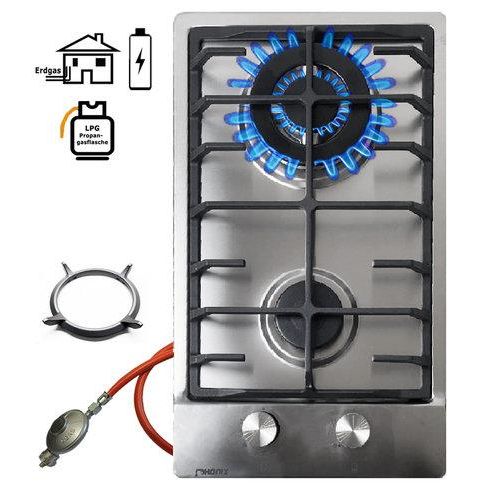 Phönix 112SBT Gaskochfeld Edelstahl Gaskocher 2 flammig Kochfeld Propan-/ Edrgas + Zubehör