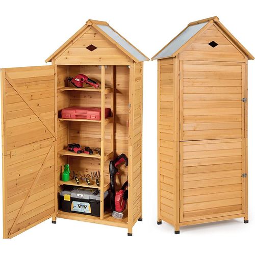 Gartenhaus Geraetehaus Holz Gartenhütte Gartenschuppen 4 Einlegeboden Geraeteschrank Gartenschrank wetterfest Geraeteschuppen klein Gartenhaeuschen Gartengeraetehaus 80 x 45 x 177 cm