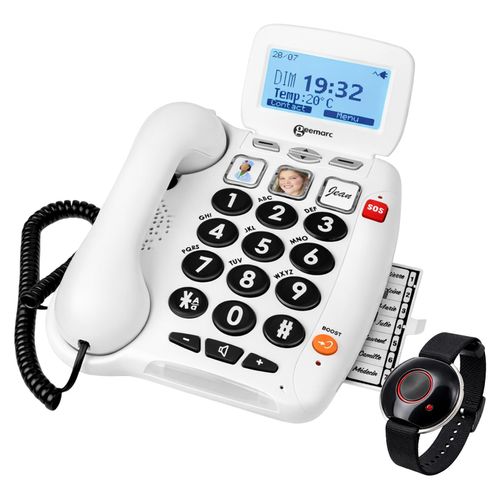 Geemarc, Senioren-Festnetztelefon 40 dB mit großen Tasten und SOS-Sender, Weiß