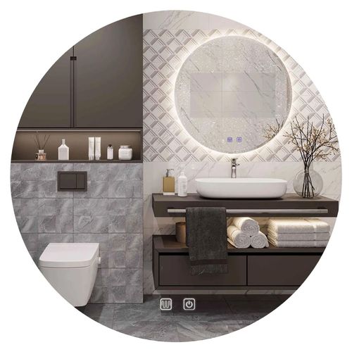 Hzj100 Spiegel mit LED-Beleuchtung 100x100 cm und 3 berührungsempfindlichen Lichtfarben