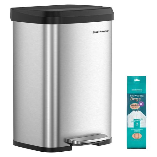 Mülleimer/Abfalleimer - Tretmülleimer 50 l - Metall - Mit Deckel - Silber