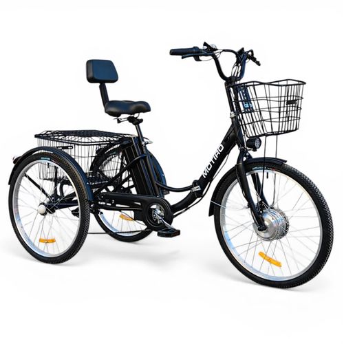 E Bike Dreirad Fat Klapprad E-Bike Lastenfahrrad Elektrische dreirad 24 Zoll E-Bike für Erwachsene mit Rücklehne & Korb Senioren