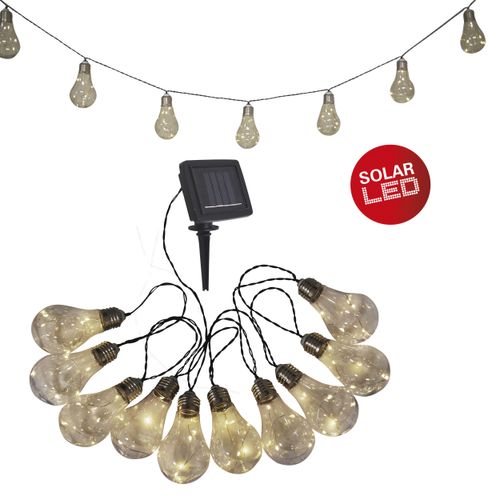 NÄVE LED-Lichterkette "Glühbirne", transparent, Dioden 50 Stk. Flammen 10 Stk., Kabellänge 1,2m x Gesamtlänge 3m, Lichterketten, Solar, 10 Glühbirnen klar, warmweiß, inkl. Solarpanel, Länge 300cm
