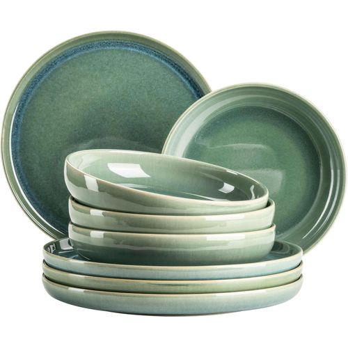 Tafelservice MÄSER "ELINA UNO, aus Steinzeug", grün, 8 Stk., Steinzeug, Geschirr-Sets, Tafelservice, Teller Set, Geschirr-Set, Service