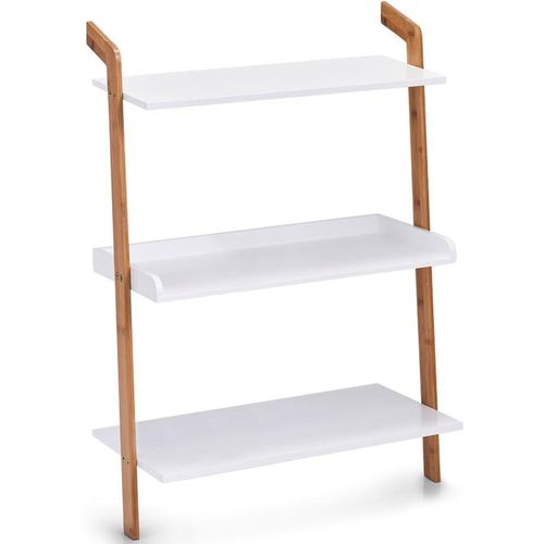 Leiterregal ZELLER PRESENT "Bamboo", weiß (weiß, holzfarben), B:60cm H:84cm T:30cm, MDF, Massivholz, Regale, Leiterregal, 3 Ablageflächen, je 60 x 30 cm