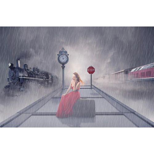 Fototapete PAPERMOON "EISENBAHN-LOKOMOTIVE ZUG BAHNGLEISE RETRO DESIGN MODEL", bunt, B:2,5m L:1,86m, Vlies, Tapeten