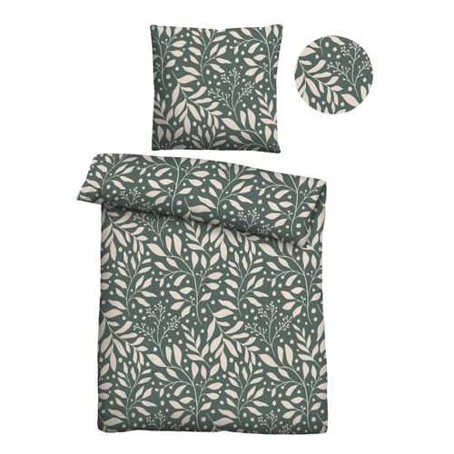 Bettwäsche "0070733", grün (schilf), B/L: 135cm x 200cm, 1 Stk., 1 Stk., Jersey, B/L: 80cm x 80cm, 2 Stk., Jersey, Obermaterial: 100% Baumwolle, CASTELL - MARKENBETTWÄSCHE, Bettwäsche, Bettwäsche, bügelfrei, 100 % Baumwolle, pflegeleicht, ganzjährig, Reißverschluss