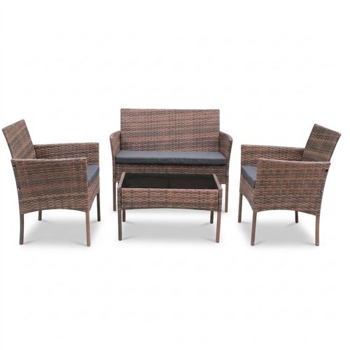 Gartenmöbel-Set aus Technorattan: LUNGO – Sofa, Sessel, Tisch, Hellbraun