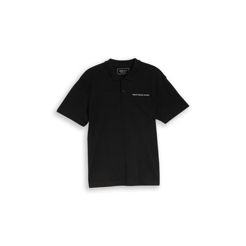 TOM TAILOR DENIM Herren Relaxed Fit Poloshirt aus Baumwolle, schwarz, Uni, Gr. S