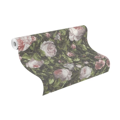 Papiertapete RASCH "Papiertapete 278316 mit Rosen", grün, B:53m L:10,05m, Papier, Tapeten, Vintage