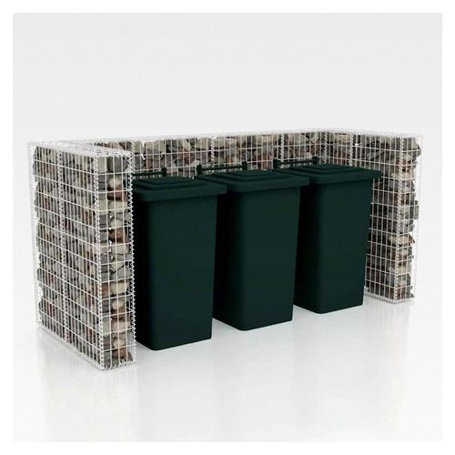 Gabionenverkleidung für Mülltonnen, Verzinkter Stahl, Silber, 250 x 100 x 120 cm, für Außenbereich