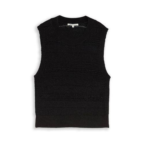 TOM TAILOR DENIM Damen Pullunder mit Lochmuster, schwarz, Uni, Gr. XS