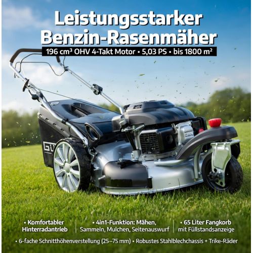 GÜDE Rasenmäher Benzin mit Antrieb Trike Premium Big Wheeler Trike 515D 4in1