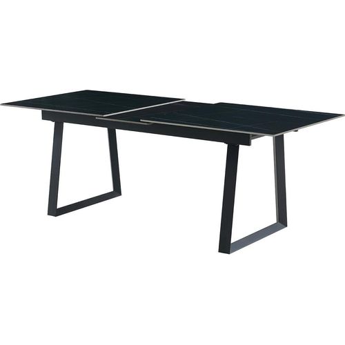 Esstisch - 180 x 90 cm - Schwarz - Glas - Sinterstein - Metallgestell