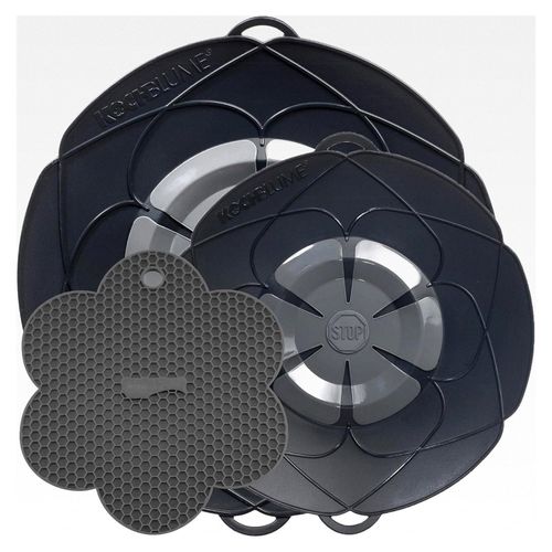 Profi-Set für Töpfe von 14 bis 28 cm mit Bionic Multipad in bunter Box | Silikon Überkochschutz und Untersetzer/Topflappen (anthrazit)