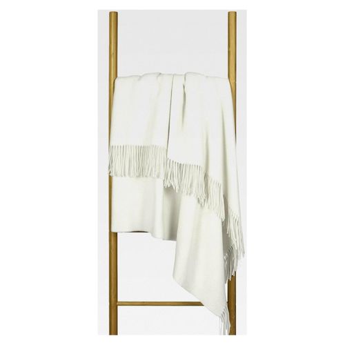 Nostra Merino-Woll- und Kaschmirdecke – Weiche, atmungsaktive und leichte Überwurfdecke für Sofa und Außenbereich, temperaturregulierendes Design mit Fransen (Weiß)