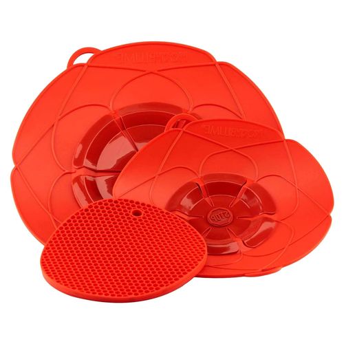 Profi-Set für Töpfe von 14 bis 28 cm mit Bionic Multipad in bunter Box | Silikon Überkochschutz und Untersetzer/Topflappen (rot)