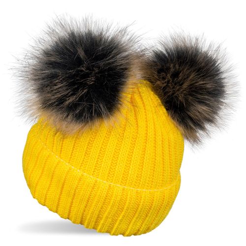 Bommelmütze STYLEBREAKER "Kinder Bommelmütze mit zwei Bommel", Jungen, gelb, 100% Polyacryl PAN., Modisch, Mützen