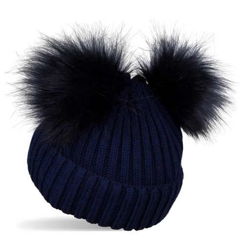 Bommelmütze STYLEBREAKER "Kinder Bommelmütze mit zwei Bommel", Jungen, blau (dunkelblau), 100% Polyacryl PAN., Modisch, Mützen